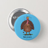 Funny brown farmyard turkey met vliegende cartoon ronde button 5,7 cm (Voorkant /achterkant)