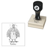 Funny brown farmyard turkey met vliegende cartoon rubberstempel (Gestempeld)