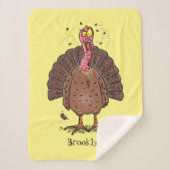 Funny brown farmyard turkey met vliegende cartoon sherpa deken (Voorkant)