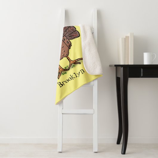 Funny brown farmyard turkey met vliegende cartoon sherpa deken (In situ)