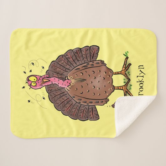 Funny brown farmyard turkey met vliegende cartoon sherpa deken (Voorkant (horizontaal))
