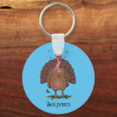 Funny brown farmyard turkey met vliegende cartoon sleutelhanger (Voorkant)