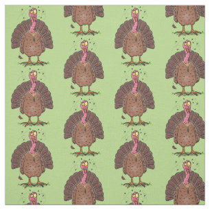 Funny brown farmyard turkey met vliegende cartoon stof