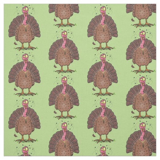 Funny brown farmyard turkey met vliegende cartoon stof (Swatch)