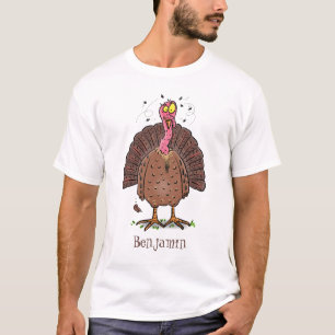 Funny brown farmyard turkey met vliegende cartoon t-shirt