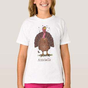 Funny brown farmyard turkey met vliegende cartoon t-shirt