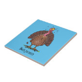 Funny brown farmyard turkey met vliegende cartoon tegeltje (Zijkant)