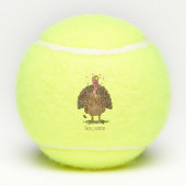 Funny brown farmyard turkey met vliegende cartoon tennisballen (Achterkant)