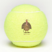 Funny brown farmyard turkey met vliegende cartoon tennisballen (Voorkant)