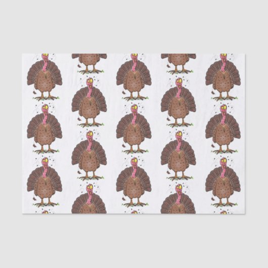 Funny brown farmyard turkey met vliegende cartoon tissuepapier (Voorkant)