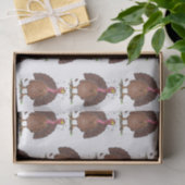 Funny brown farmyard turkey met vliegende cartoon tissuepapier (Geschenk)