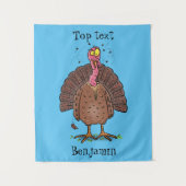 Funny brown farmyard turkey met vliegende cartoon wandkleed (Voorkant)