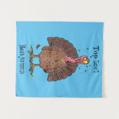 Funny brown farmyard turkey met vliegende cartoon wandkleed (Voorkant (horizontaal))