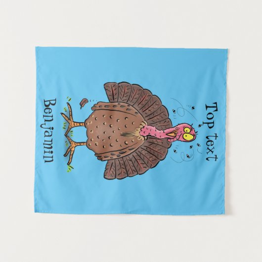 Funny brown farmyard turkey met vliegende cartoon wandkleed (Voorkant (horizontaal))