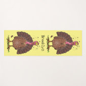 Funny brown farmyard turkey met vliegende cartoon yogamat (Voorkant (horizontaal))