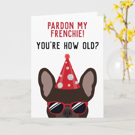 Funny Brown French Bulldog Birthday Card Kaart (Gele Bloem)