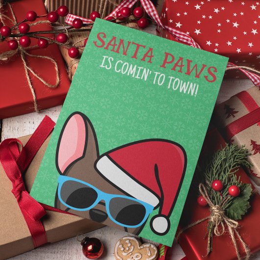 Funny Brown French Bulldog Santa Paws Kerstmis Kaart