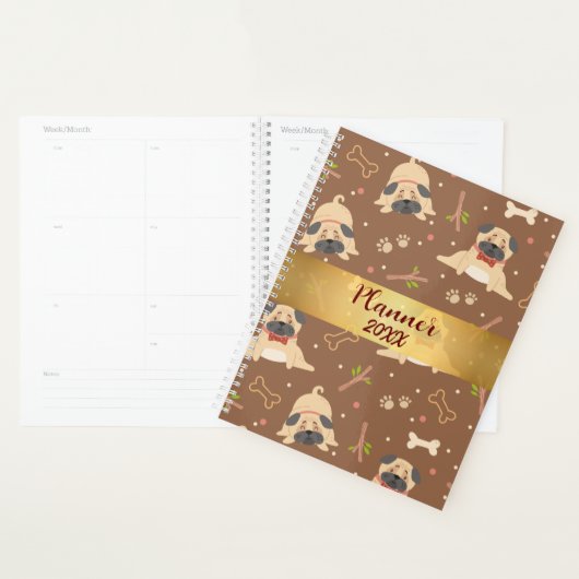 Funny Brown Pug Paws Personalized Planner (Display)