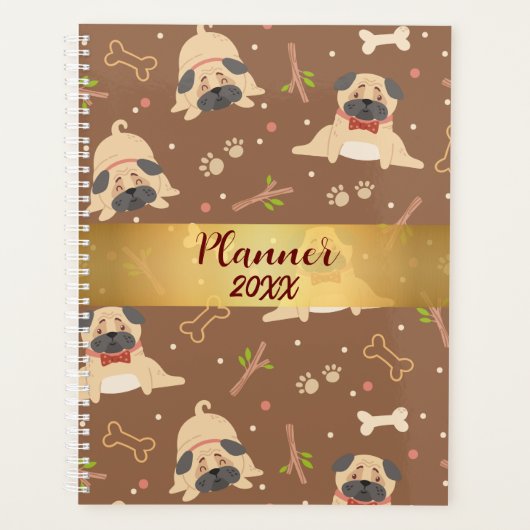 Funny Brown Pug Paws Personalized Planner (Voorkant)