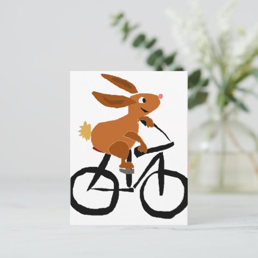 Funny Brown Rabbit Riding Bicycle Briefkaart (Staand voorkant)