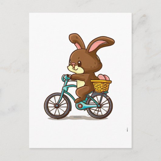 Funny Brown Rabbit Riding Bicycle cartoon Briefkaart (Voorkant)