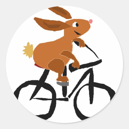 Funny Brown Rabbit Riding Bicycle Ronde Sticker (Voorkant)