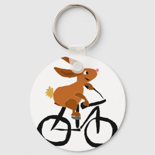 Funny Brown Rabbit Riding Bicycle Sleutelhanger