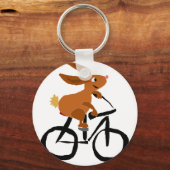 Funny Brown Rabbit Riding Bicycle Sleutelhanger (Voorkant)