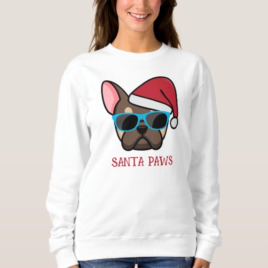 Funny Brown Tan Frenchie Santa Paws Kerstmis Trui (Voorkant)