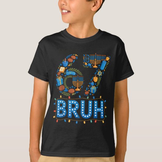 Funny Bruh 67 Six Seven Meme Hanukkah Lights Jewis T-shirt (Voorkant)