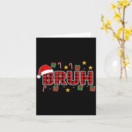 Funny Bruh Christmas Plaid Santa Hat Holiday Xmas  Kaart (Gele Bloem)