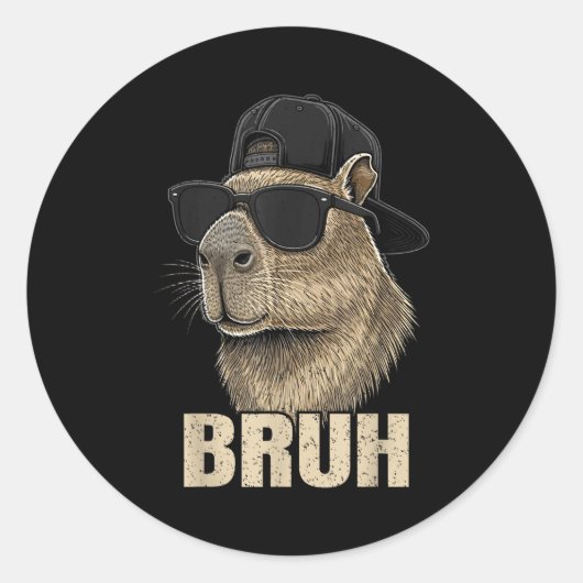 Funny Bruh Meme Capybara Lover Cool Sungles For Me Ronde Sticker (Voorkant)
