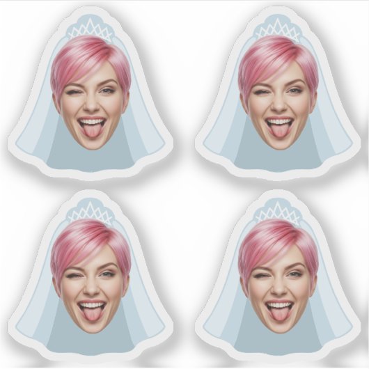 Funny Bruid Face – Aangepaste foto met sluier en t Sticker (Voorkant)