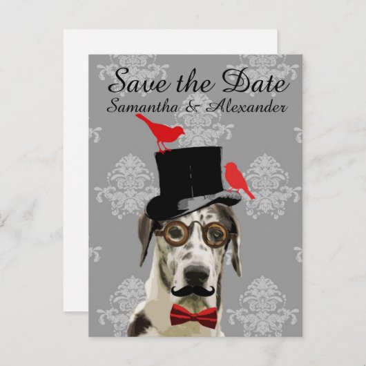Funny bruiloft groom dog redt de datum aankondigingskaart (Voorkant / Achterkant)