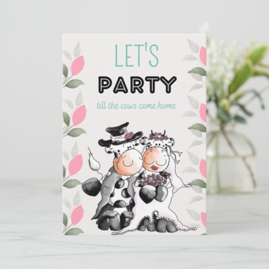Funny bruiloft Uitnodiging met Koeien (Staand voorkant)