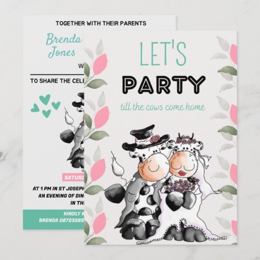 Funny bruiloft Uitnodiging met Koeien (Voorkant / Achterkant)