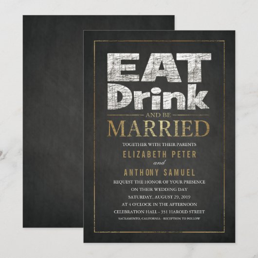 Funny bruiloft Uitnodigingen Eat Drink wordt gehuw (Voorkant / Achterkant)