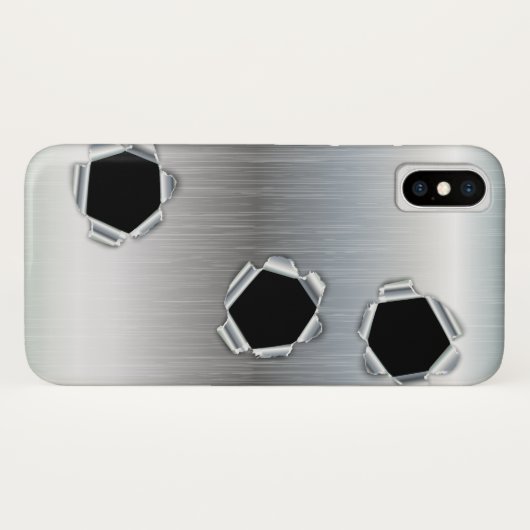 Funny Brushed Metal and Bullet Holes Case-Mate iPhone Case (Achterkant (horizontaal))