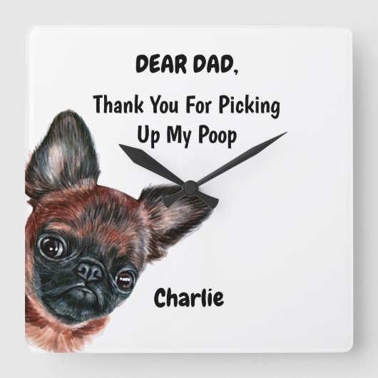 Funny Brussels griffon Dad Waterverf Canine Art Vierkante Klok (Voorkant)