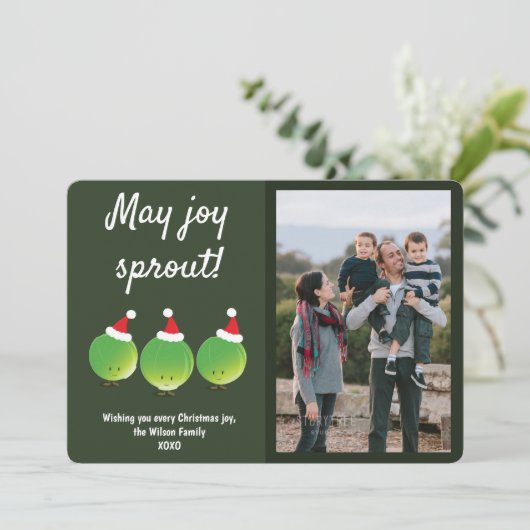 Funny Brussels Sprouts FotoKerstmis Feestdagenkaart (Staand voorkant)
