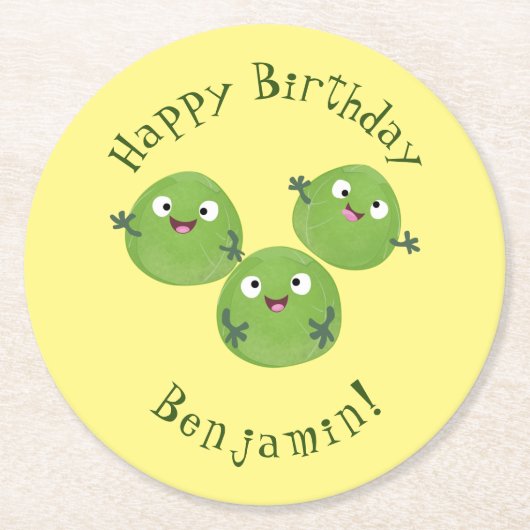 Funny Brussels spruitgroenten cartoon Ronde Kartonnen Onderzetter (Voorkant)