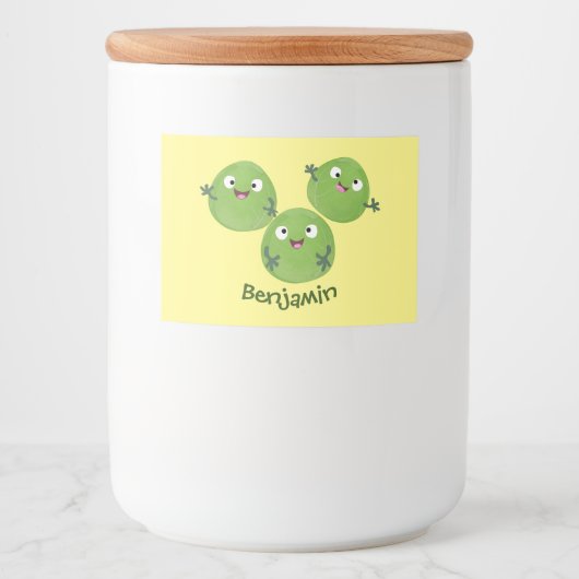 Funny Brussels spruitgroenten cartoon Voedselcontainer Etiket (Voorkant)