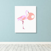 Funny Bubble Gum Flamingo Bgloing Bubble Canvas Afdruk (Insitu (Houten vloer))