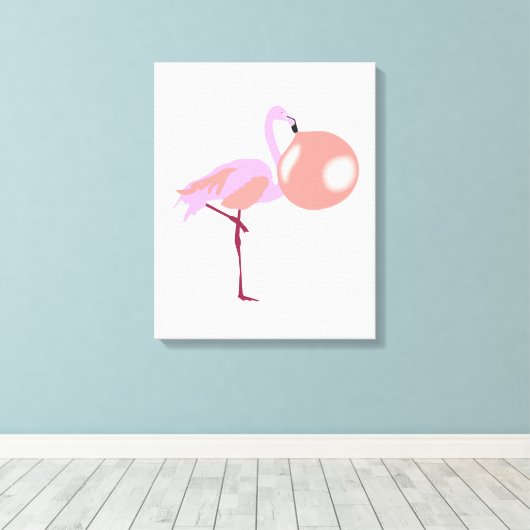 Funny Bubble Gum Flamingo Bgloing Bubble Canvas Afdruk (Insitu (Houten vloer))