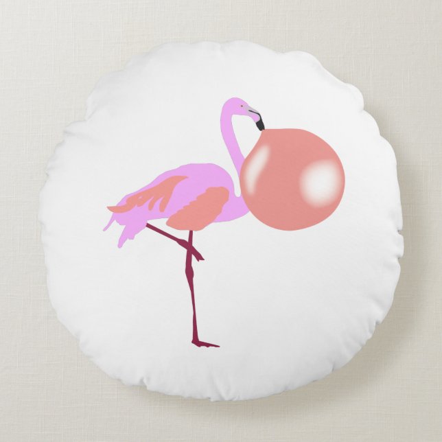 Funny Bubble Gum Flamingo Bgloing Bubble Rond Kussen (Voorkant)
