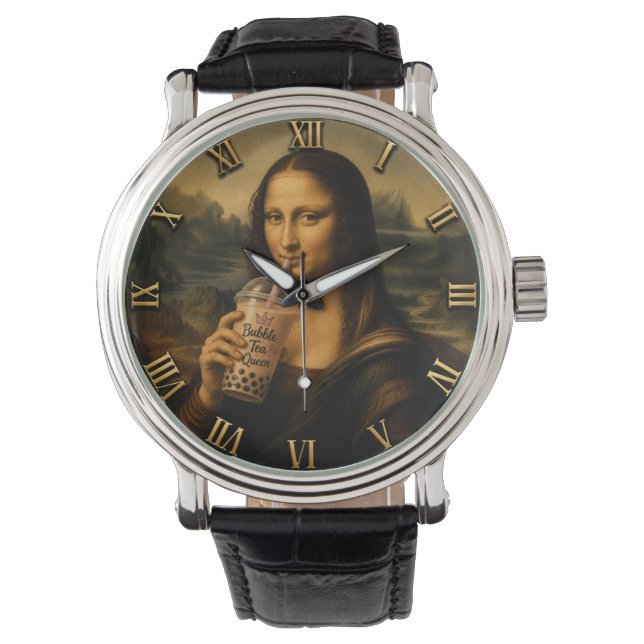 Funny Bubble Tea Mona Lisa  Horloge (Voorkant)
