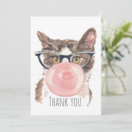 Funny Bubblegum Cat Bedankkaart (Staand voorkant)