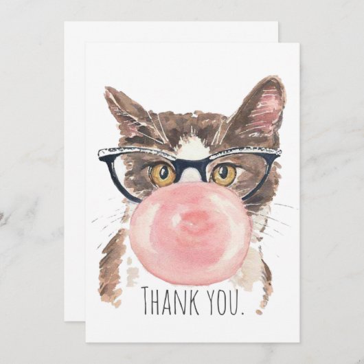Funny Bubblegum Cat Bedankkaart (Voorkant / Achterkant)