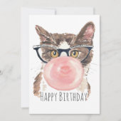 Funny Bubblegum Cat Birthday Kaart (Voorkant)