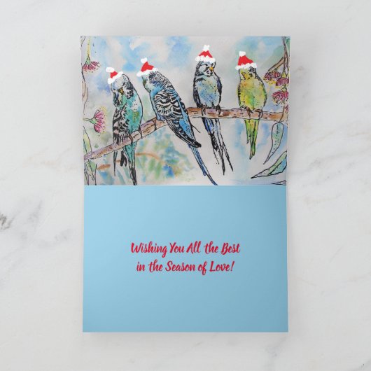 Funny Budgie Budgerigar Vrolijk Kerstfeest Kaart (Binnen)